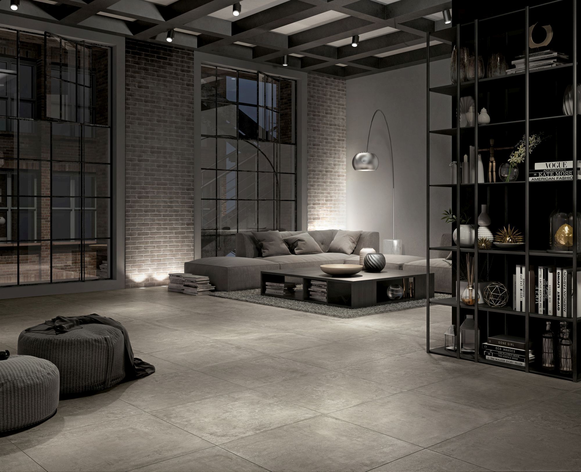  Großformatige Fliesen in Betonoptik im industriellen Stil