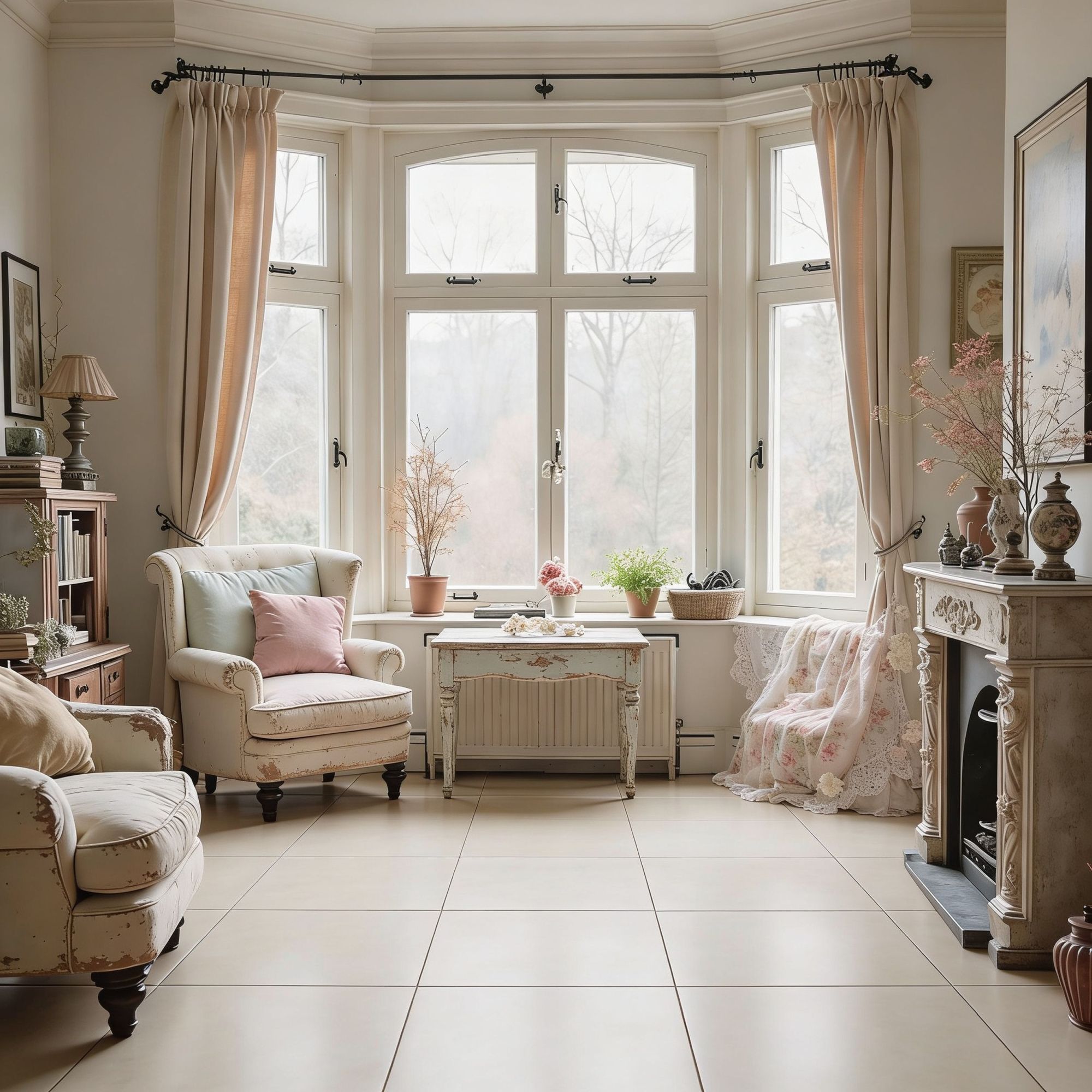 Große Fliesen im Shabby-Chic-Stil