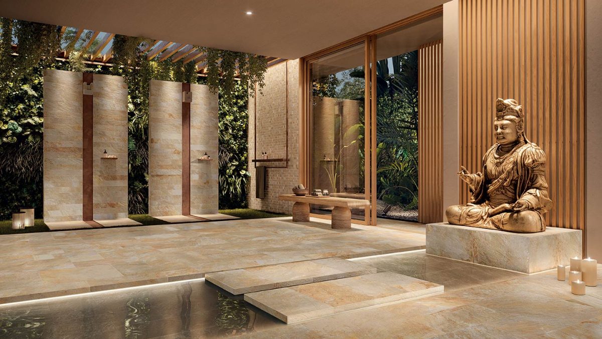 Biophilic  Design  mit  Fliesen Steinoptik